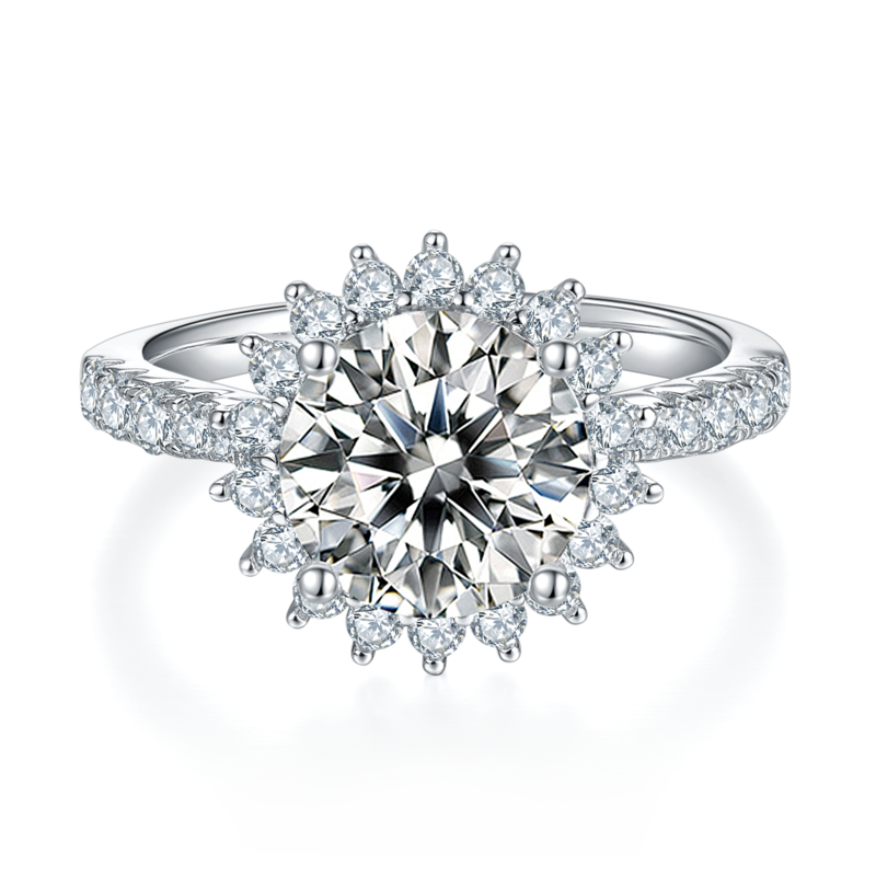 太阳花S925银镀白金MoissaniteWomen's Ring3.0ctD级
